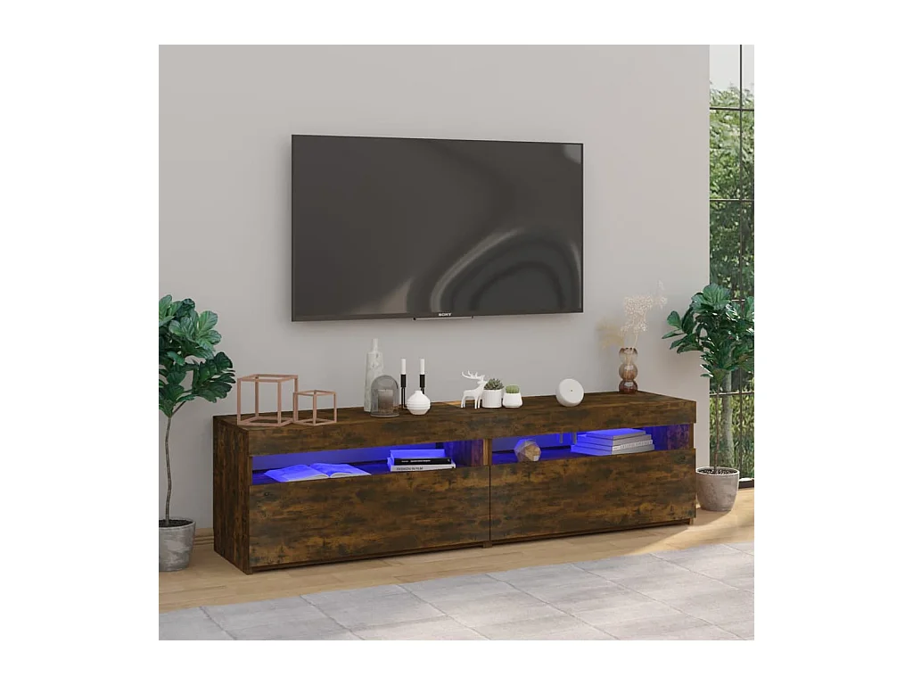 Mueble de TV | Mueble de salón con luces LED 2 uds roble ahumado 75x35x40 cm