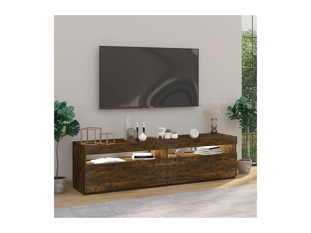Mueble de TV | Mueble de salón con luces LED 2 uds roble ahumado 75x35x40 cm