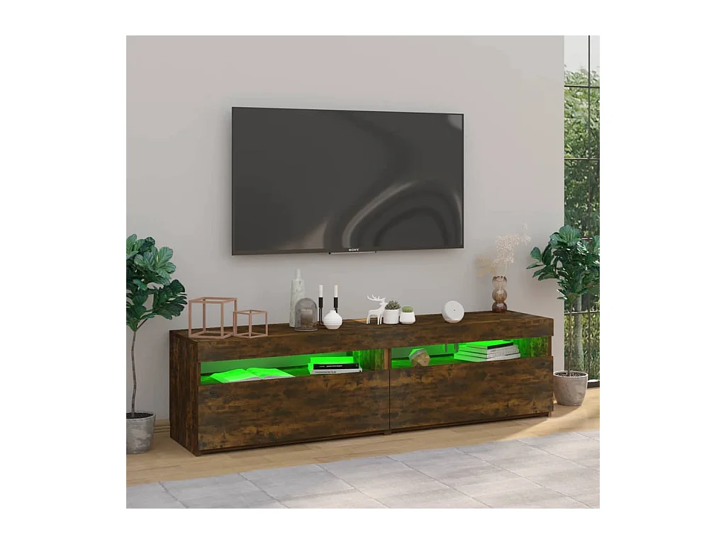 Mueble de TV | Mueble de salón con luces LED 2 uds roble ahumado 75x35x40 cm