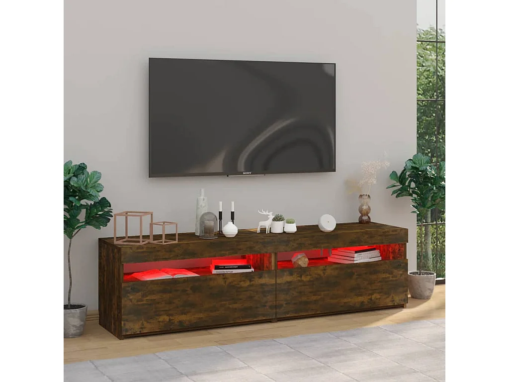 Meubles TV | Bancs TV | Armoires TV avec lumières LED 2 pcs Chêne fumé 75x35x40 cm
