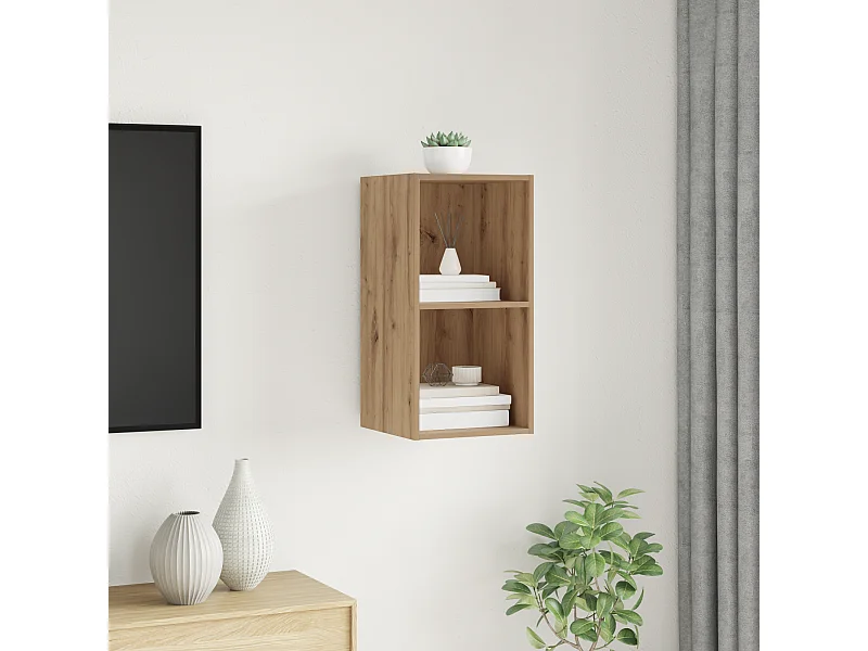 TV-kast | Tv-meubel | Tv-Bank artisanaal eikenkleurig 37 x 37 x 72 cm Bewerkt hout