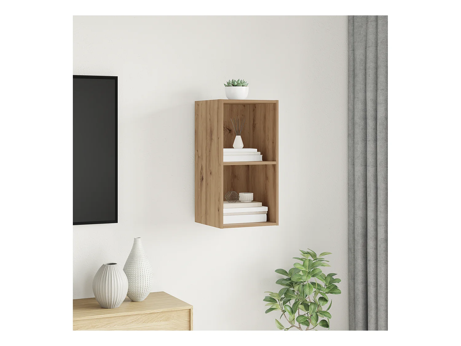 TV-kast | Tv-meubel | Tv-Bank artisanaal eikenkleurig 37 x 37 x 72 cm Bewerkt hout