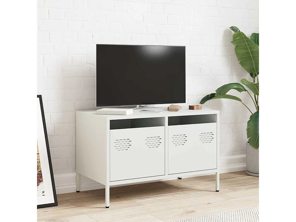 Mueble para TV  | Gabinete de TV |  Mueble de salón acero laminado en frío blanco 68x39x43,5 cm