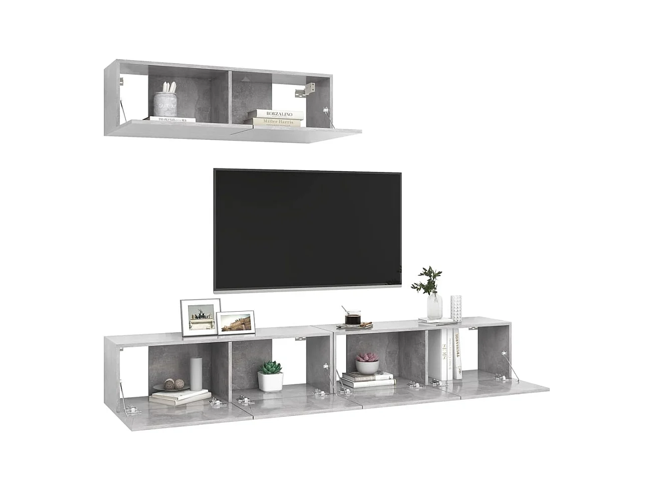 Meubles TV | Bancs TV | Armoires TV 3 pcs Gris béton Bois d'ingénierie