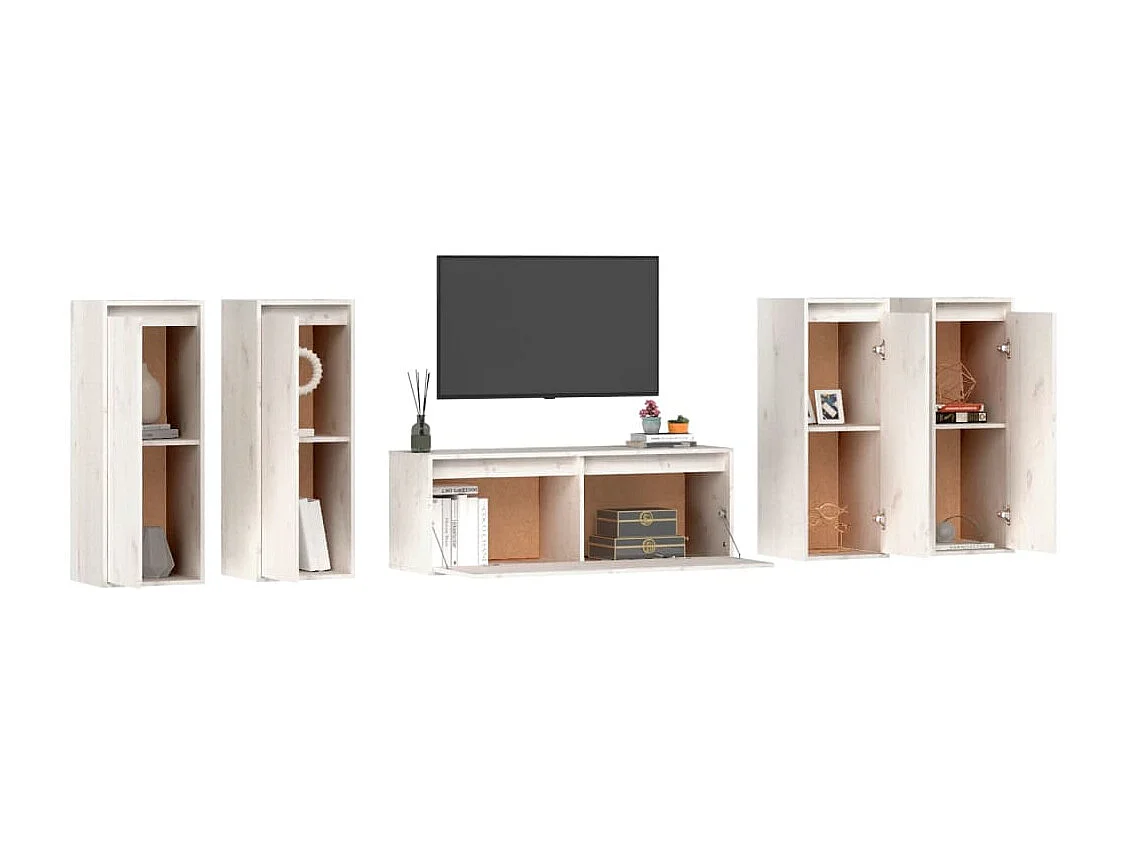 Meubles TV | Bancs TV | Armoires TV 5 pcs Blanc Bois massif de pin