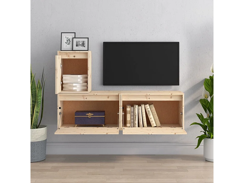 muebles para TV  | Gabinetes de TV |  Muebles de salón 3 piezas madera maciza de pino