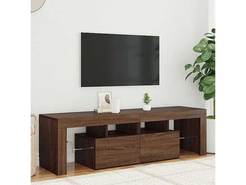 Mueble de TV | Mueble de salón con luces LED marrón roble 140x36,5x40 cm