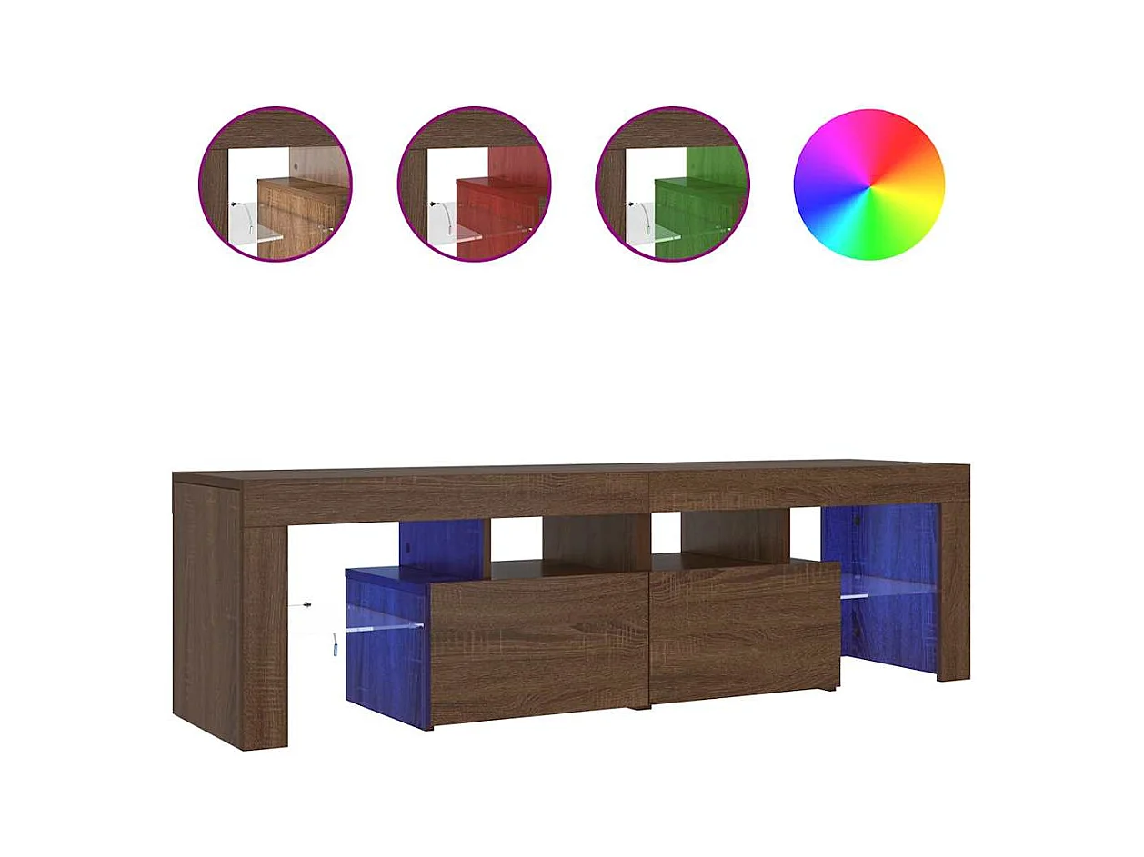 Mueble de TV | Mueble de salón con luces LED marrón roble 140x36,5x40 cm