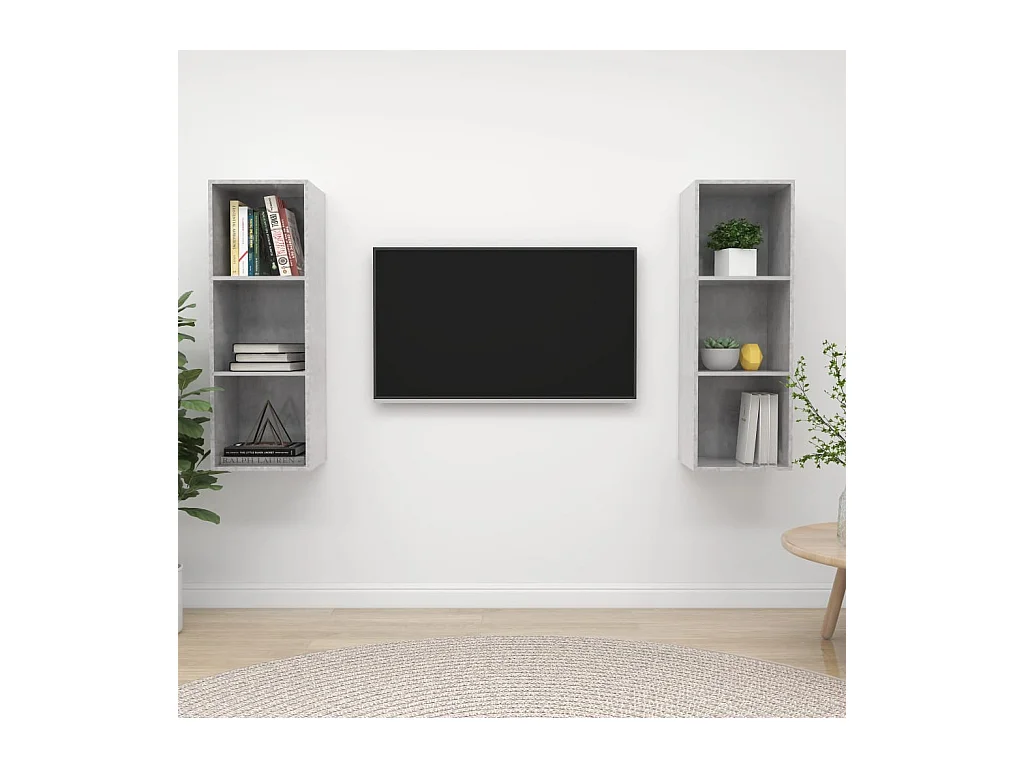 Muebles de salón | Gabinetes de TV |  Muebles de TV de pared 2 pzs madera ingeniería gris hormigón