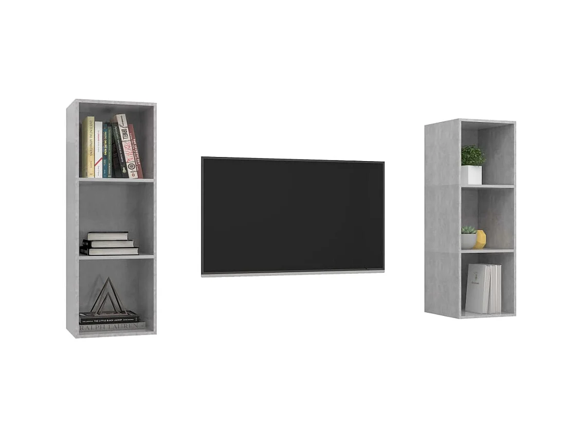 Muebles de salón | Gabinetes de TV |  Muebles de TV de pared 2 pzs madera ingeniería gris hormigón