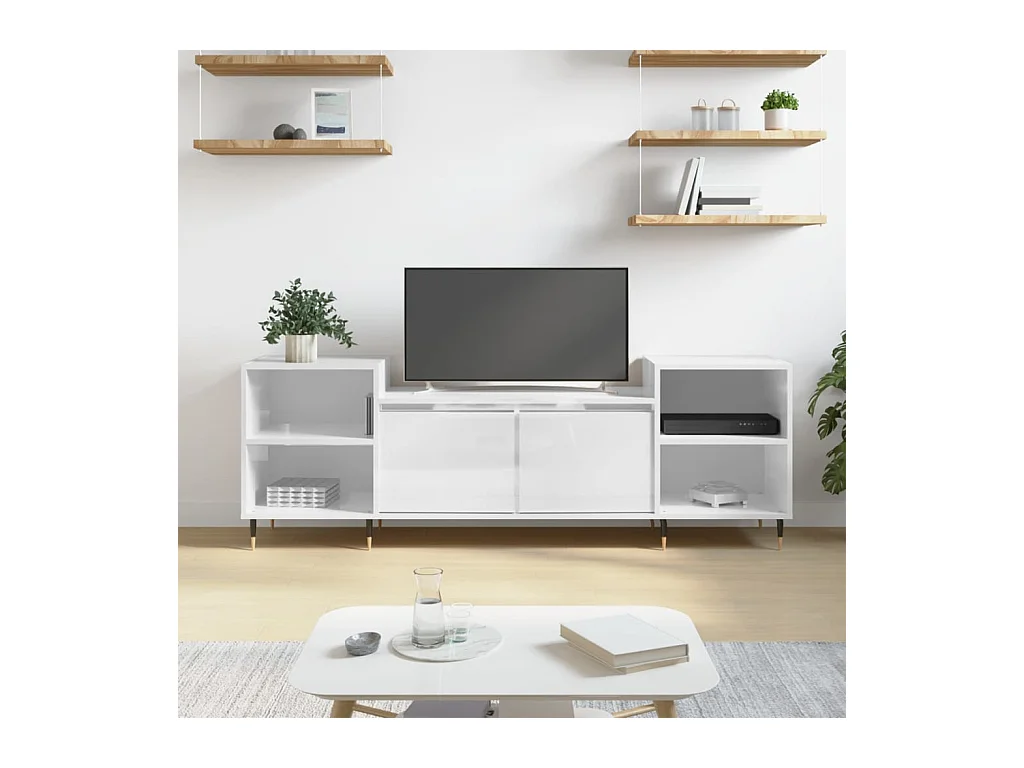 Meuble TV | Banc TV | Armoire TV Blanc brillant 160x35x55 cm Bois d'ingénierie