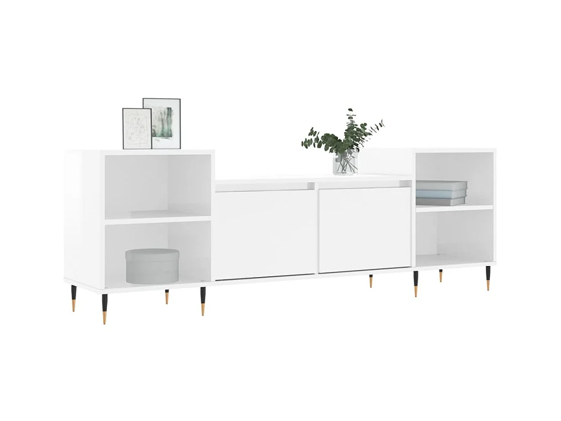 Meuble TV | Banc TV | Armoire TV Blanc brillant 160x35x55 cm Bois d'ingénierie