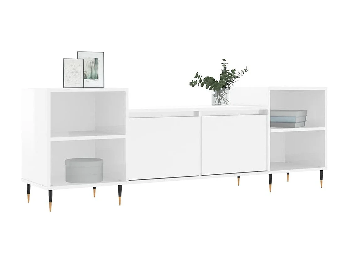 Meuble TV | Banc TV | Armoire TV Blanc brillant 160x35x55 cm Bois d'ingénierie