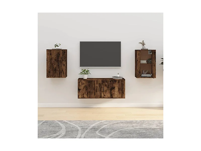 muebles para TV  | Gabinetes de TV |  Muebles de salón de pared 2 uds roble ahumado 40x34,5x60 cm