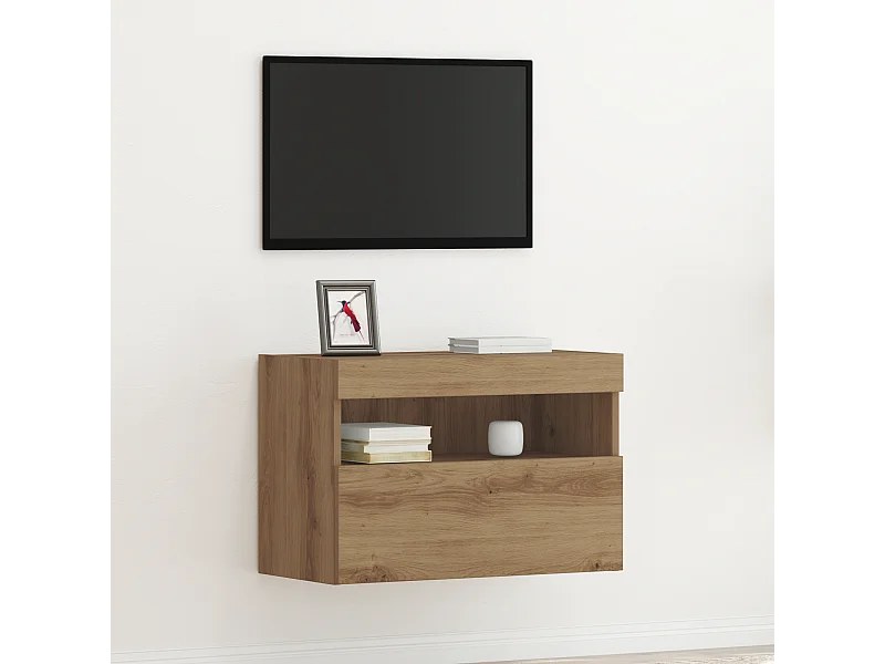 Tv-wandmeubel | TV-kast | Tv-Bank met LED 60x30x40 cm artisanaal eiken
