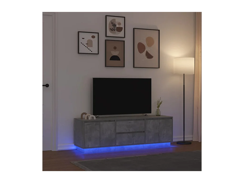 Meuble TV | Banc TV | Armoire TV avec lumières LED gris béton 160,5x41x50 cm