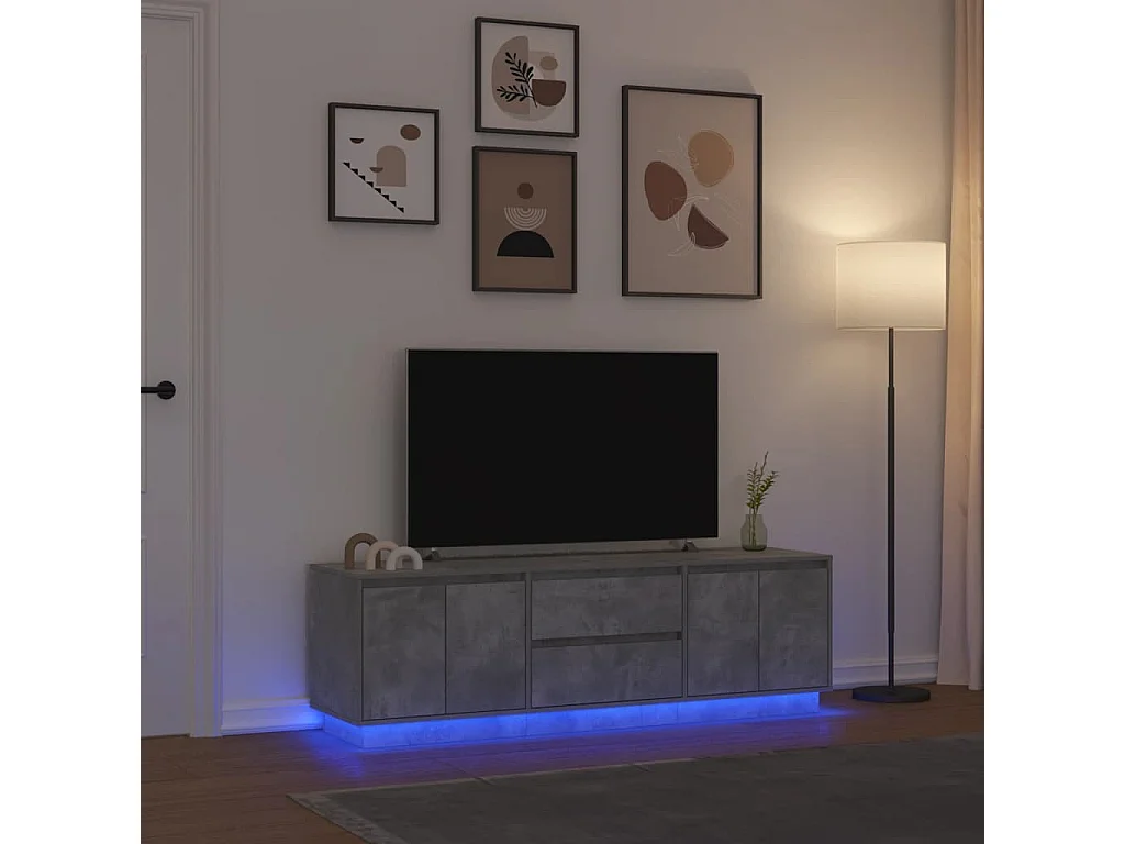 Meuble TV | Banc TV | Armoire TV avec lumières LED gris béton 160,5x41x50 cm