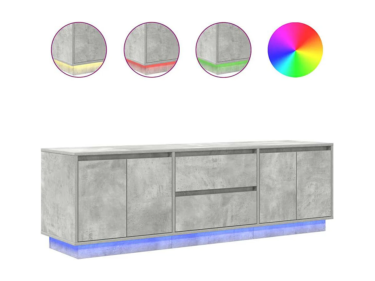 Meuble TV | Banc TV | Armoire TV avec lumières LED gris béton 160,5x41x50 cm