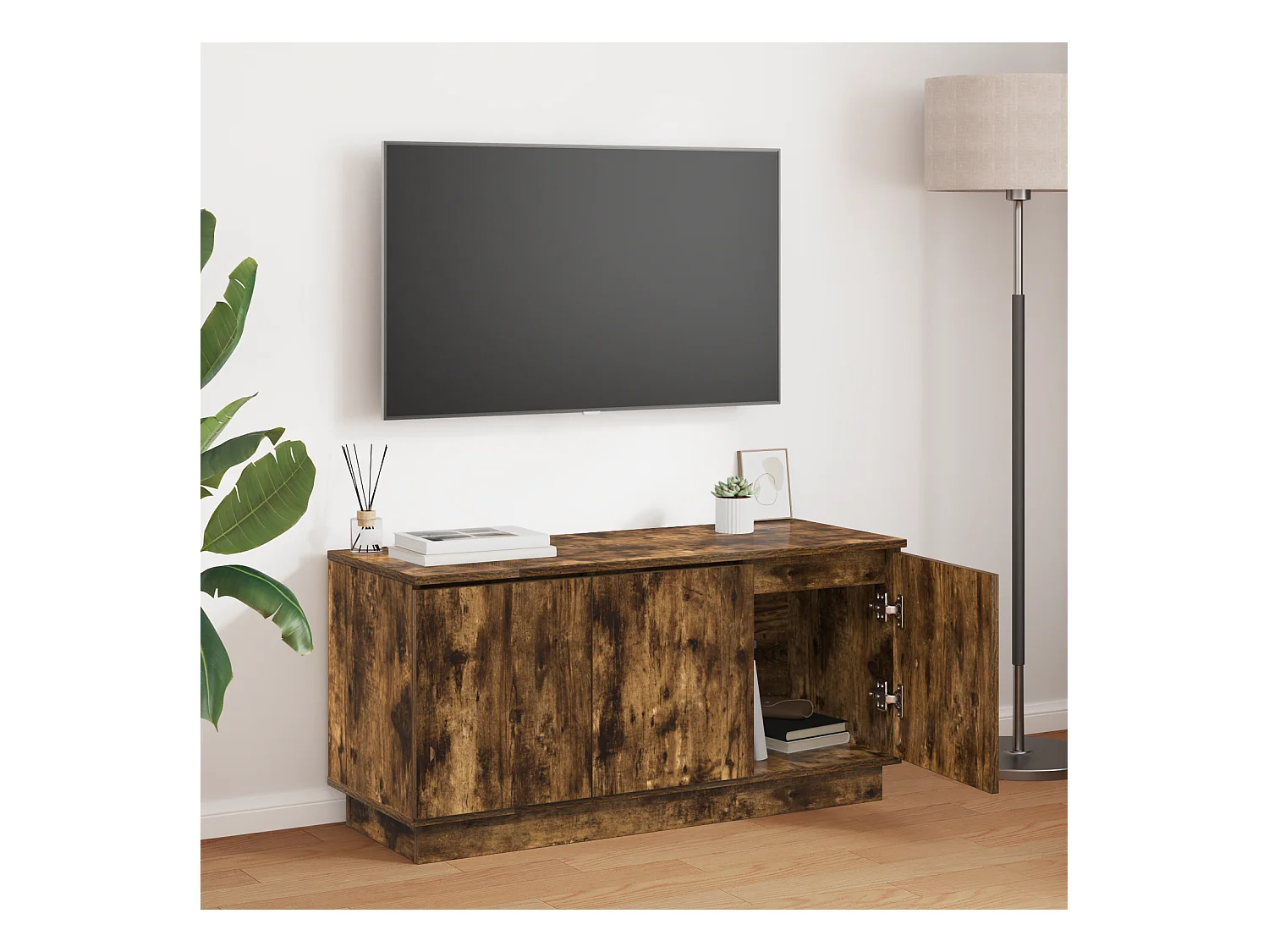 meuble TV | Banc TV | Armoire TV Chêne Fumé 100x38x49 cm Bois d'ingénierie