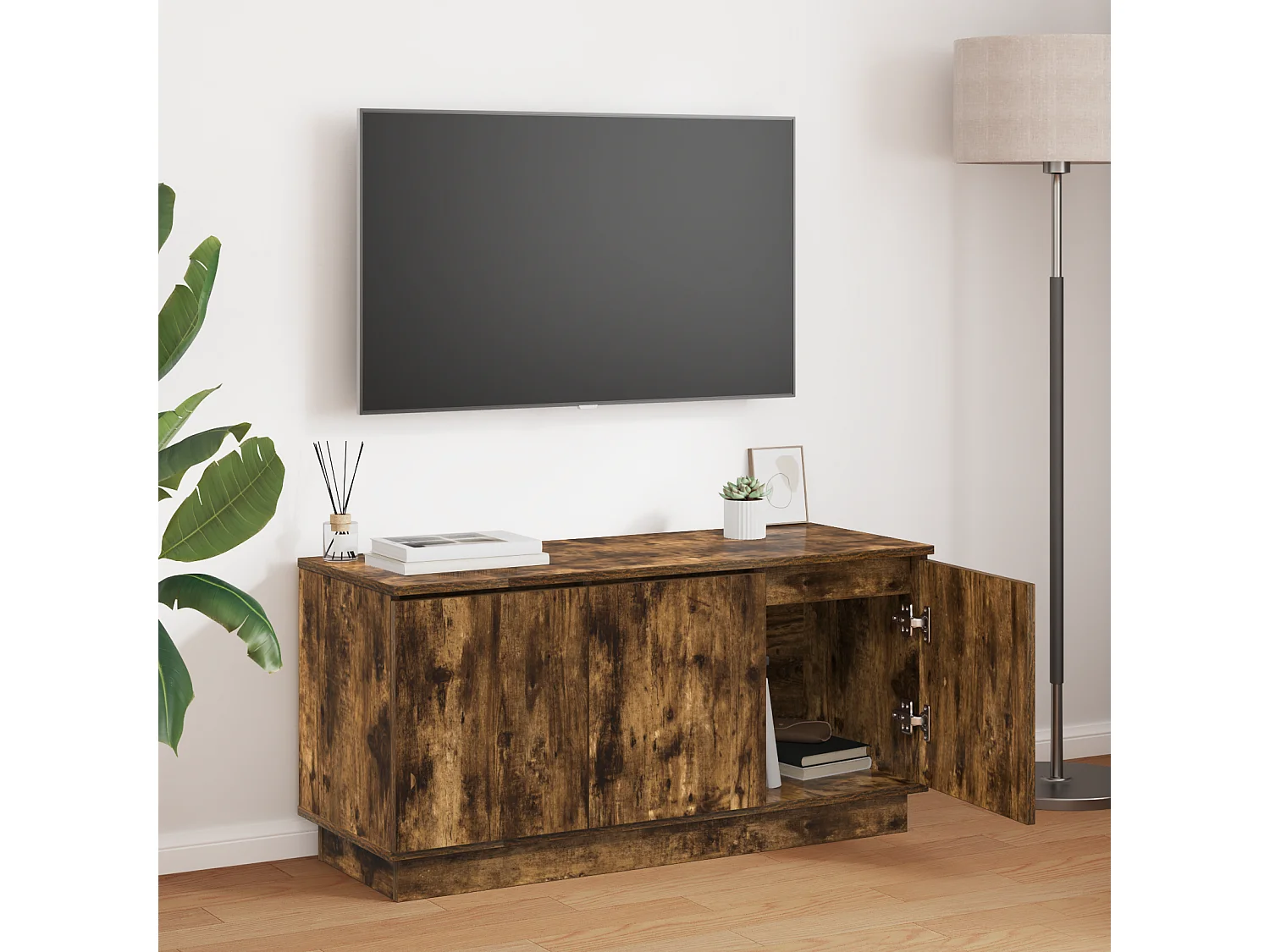 TV-kast | Tv-meubel | Tv-Bank Gerookt Eiken 100x38x49 cm Gelaagd Hout