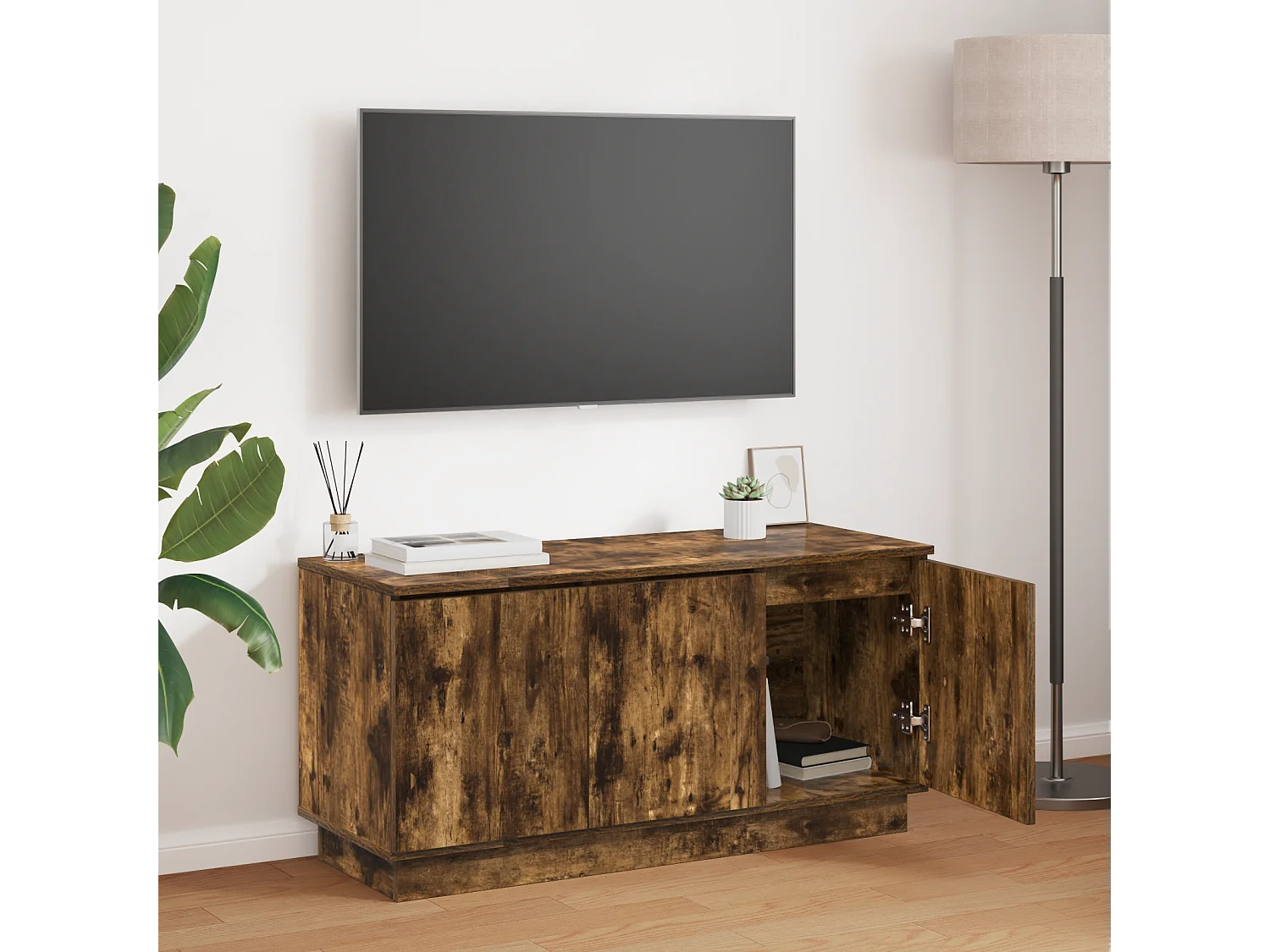 TV-kast | Tv-meubel | Tv-Bank Gerookt Eiken 100x38x49 cm Gelaagd Hout