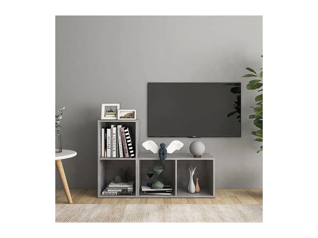 Muebles de salón | Gabinetes de TV |  Muebles de TV 2 piezas madera ingeniería gris hormigón