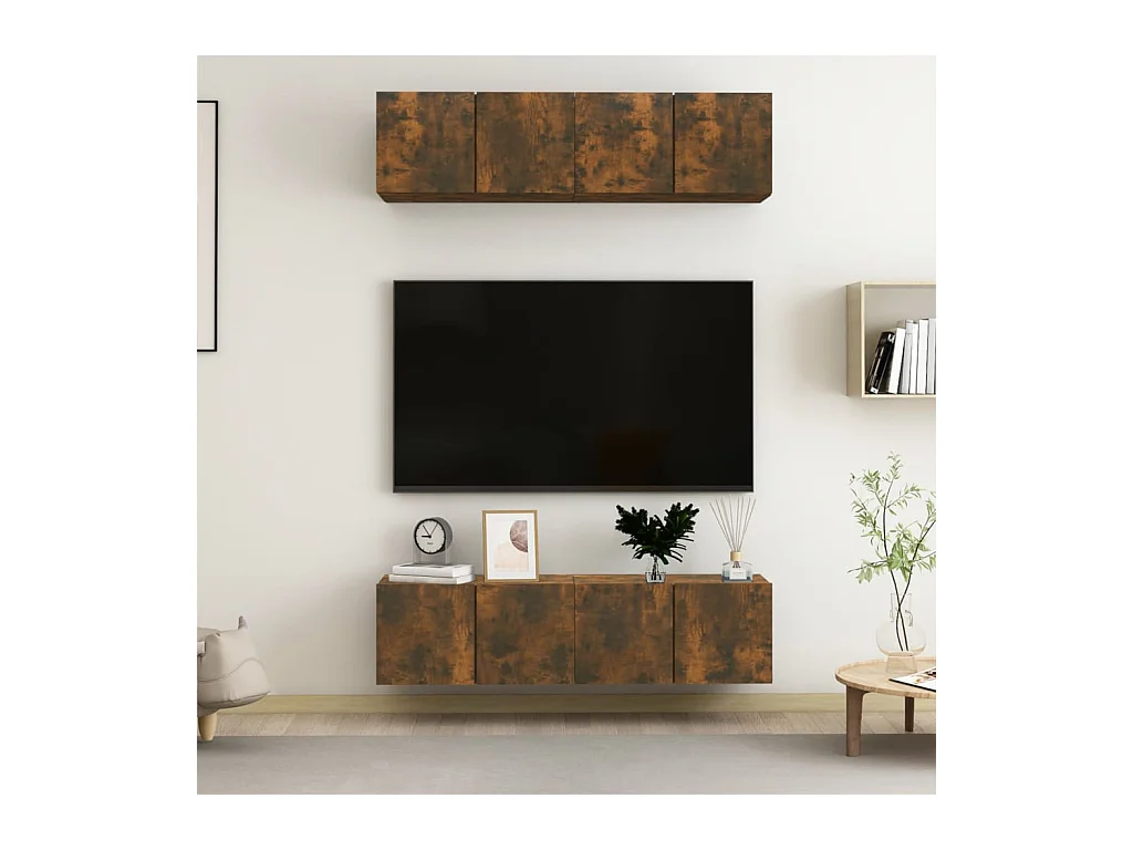 Meubles TV | Bancs TV | Armoires TV muraux 4 pcs Chêne fumé 60x30x30cm Bois d'ingénierie
