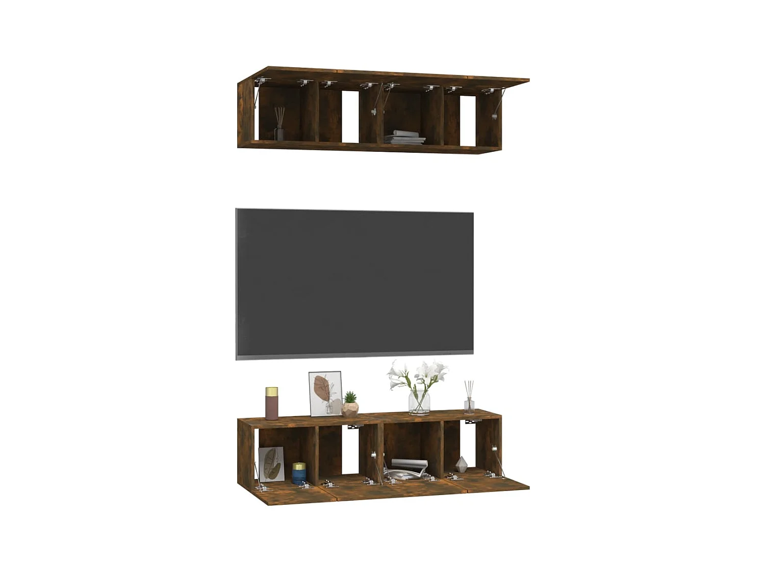 Meubles TV | Bancs TV | Armoires TV muraux 4 pcs Chêne fumé 60x30x30cm Bois d'ingénierie