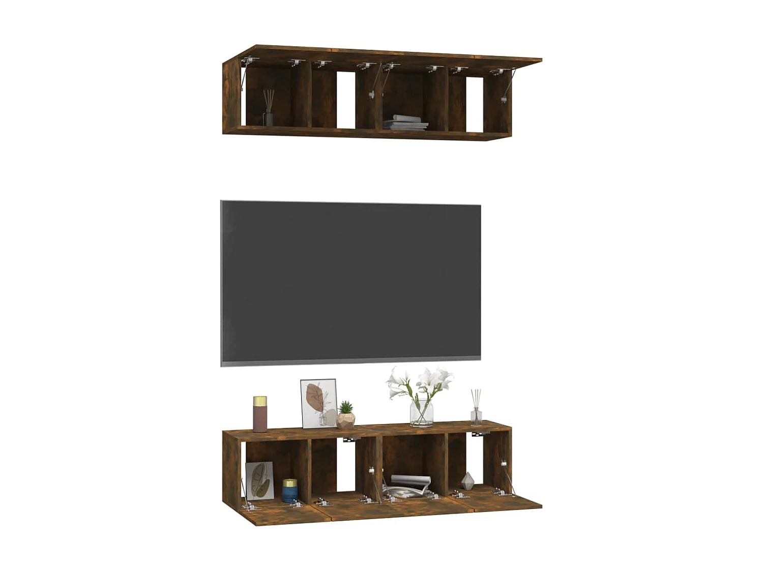 Meubles TV | Bancs TV | Armoires TV muraux 4 pcs Chêne fumé 60x30x30cm Bois d'ingénierie