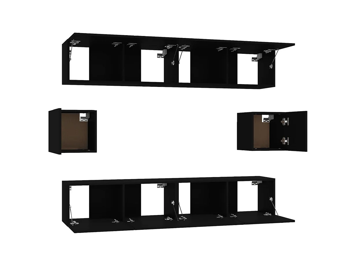 Set de muebles para TV  | Gabinetes de TV |  Muebles de salón 6 piezas madera contrachapada negro