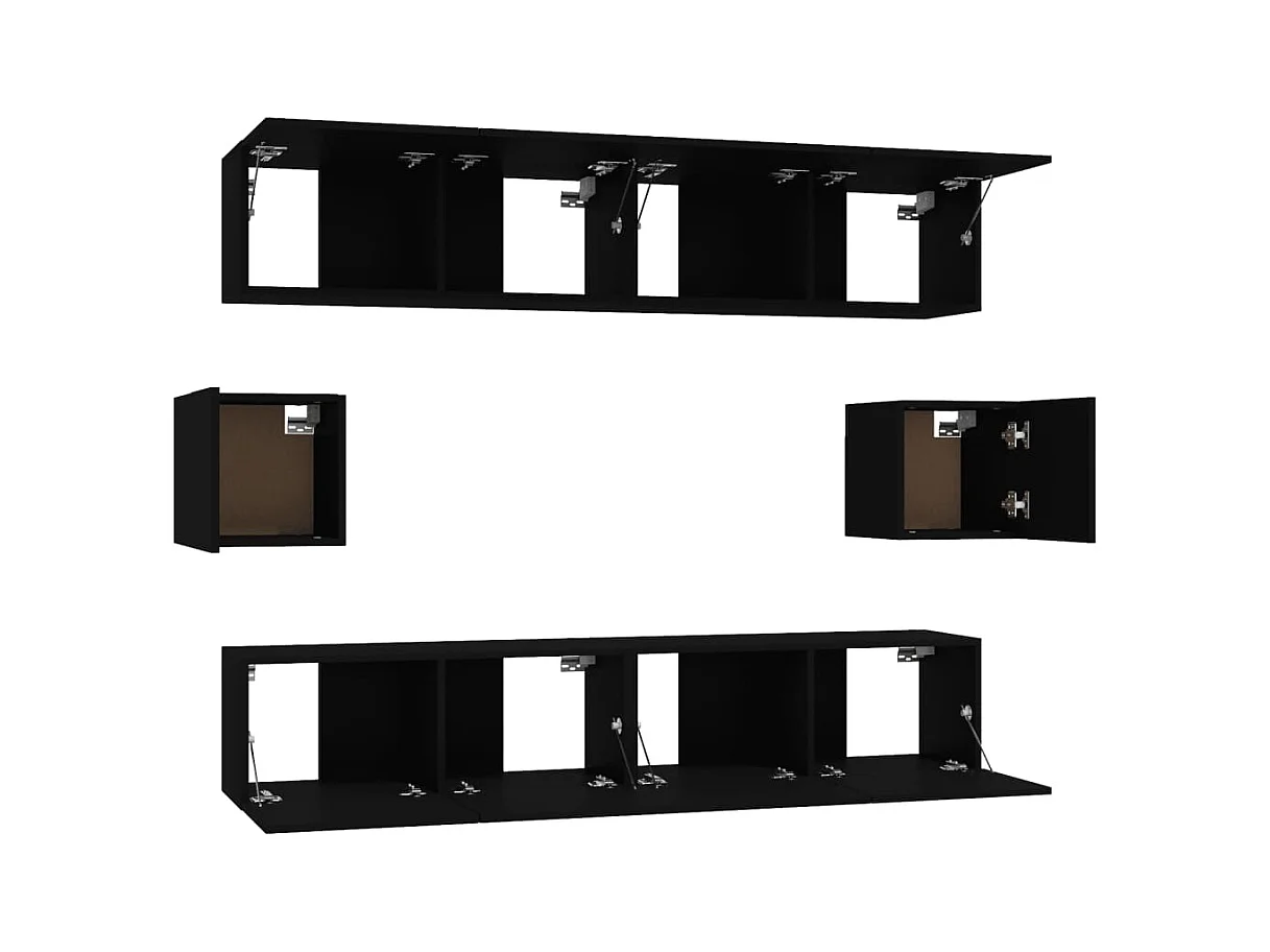 Set de muebles para TV  | Gabinetes de TV |  Muebles de salón 6 piezas madera contrachapada negro