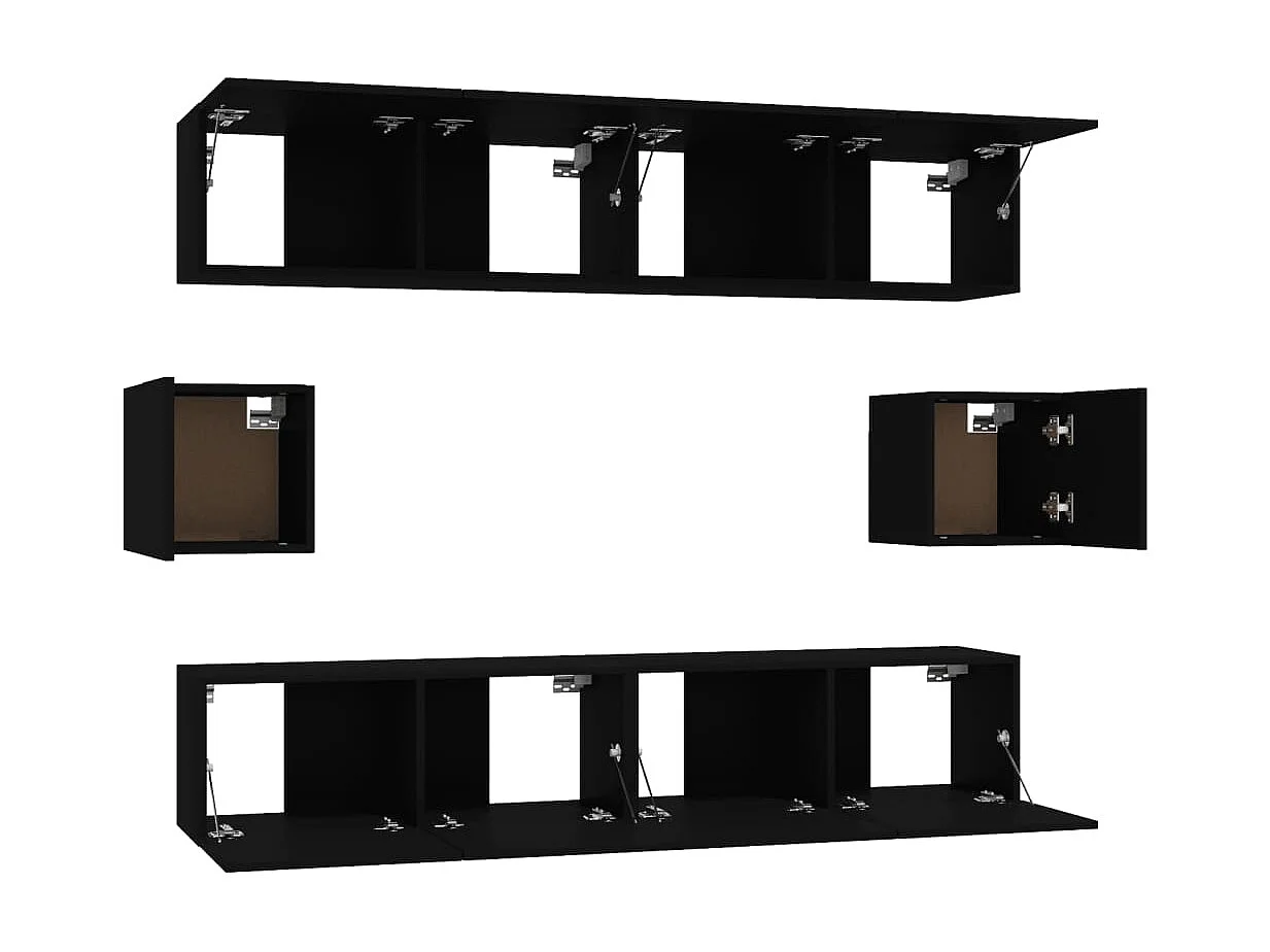 Set de muebles para TV  | Gabinetes de TV |  Muebles de salón 6 piezas madera contrachapada negro