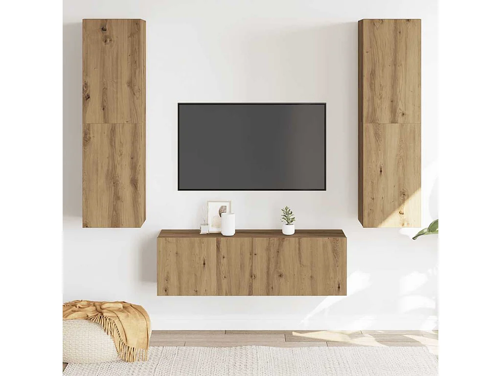 Meubles TV | Bancs TV | Armoires TV muraux 3 pcs chêne artisanal bois d'ingénierie