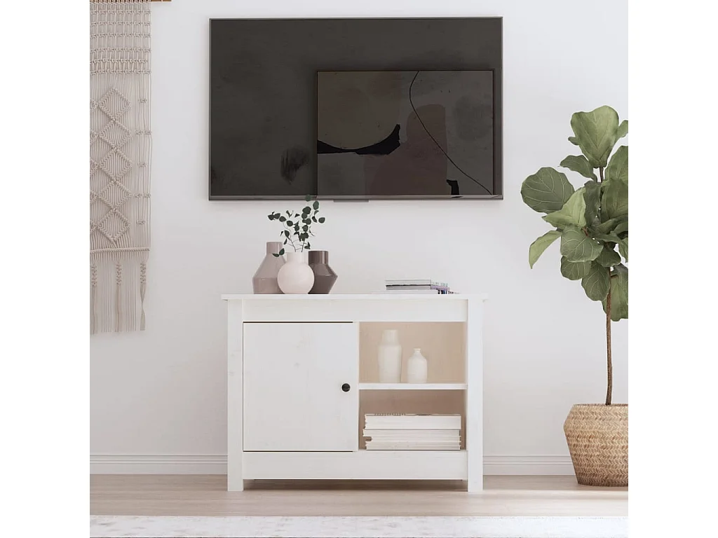 Meuble TV | Banc TV | Armoire TV Blanc 70x36,5x52 cm Bois de pin massif