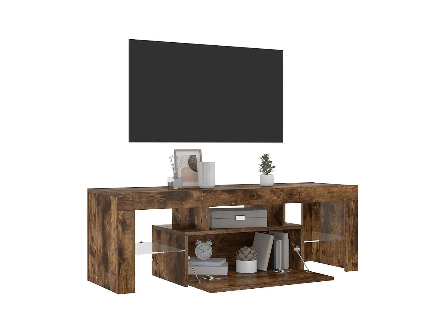 Mueble de TV | Mueble de salón con luces LED roble ahumado 120x35x40 cm