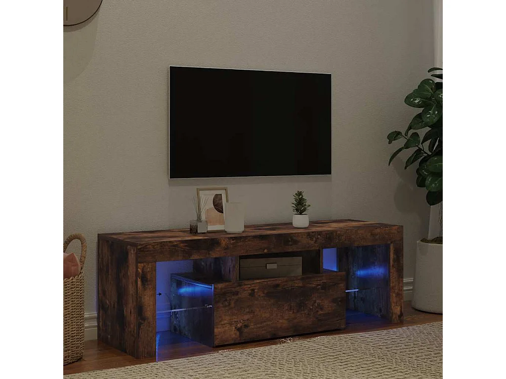 Mueble de TV | Mueble de salón con luces LED roble ahumado 120x35x40 cm