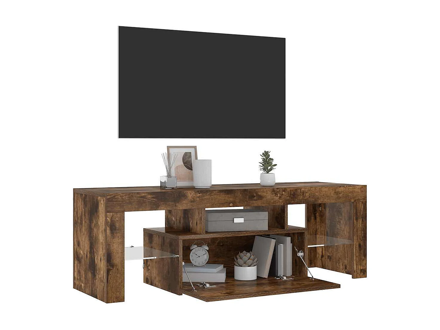 Mueble de TV | Mueble de salón con luces LED roble ahumado 120x35x40 cm