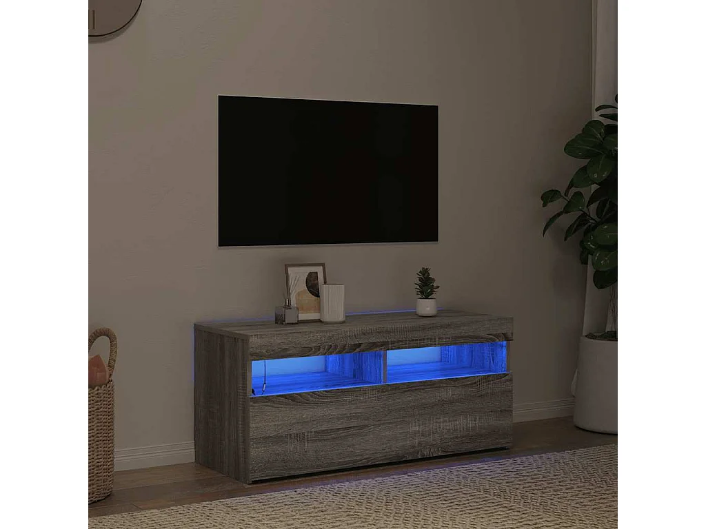Mueble de TV | Mueble de salón con luces LED gris Sonoma 90x35x40 cm