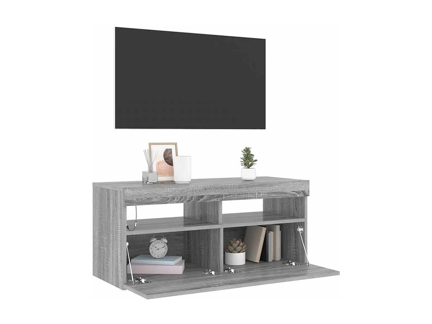 Meuble TV | Banc TV | Armoire TV avec lumières LED Sonoma gris 90x35x40 cm