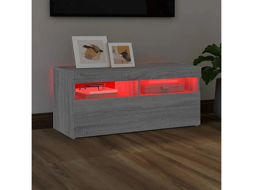 Meuble TV | Banc TV | Armoire TV avec lumières LED Sonoma gris 90x35x40 cm