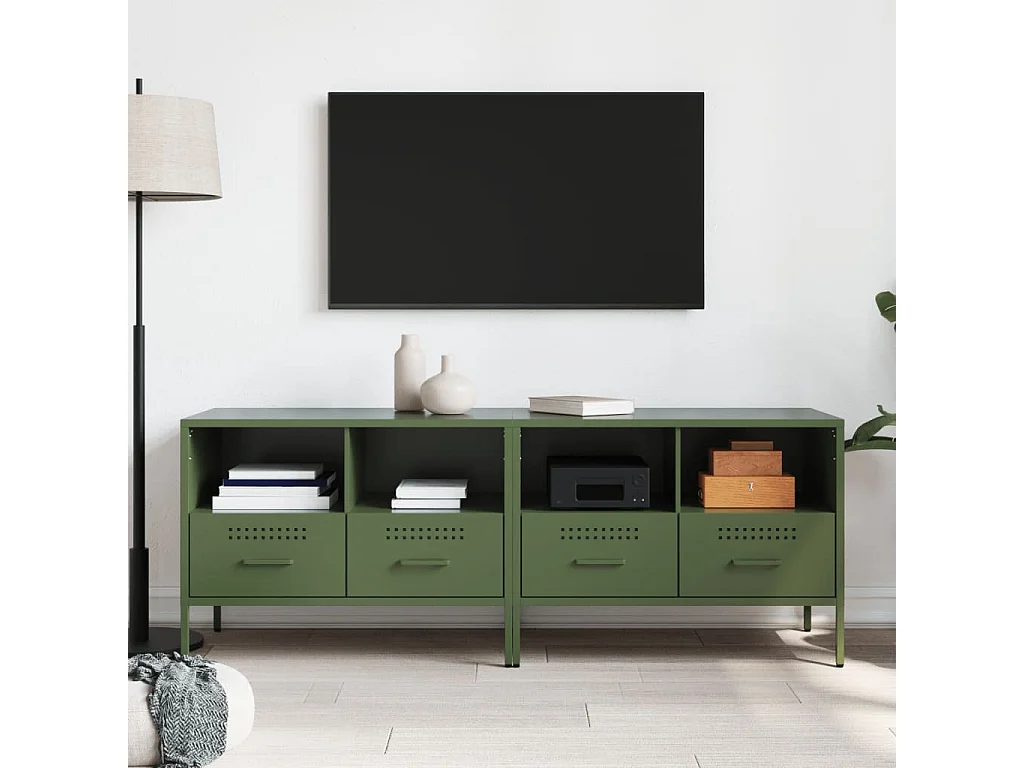 Meubles TV | Bancs TV | Armoires TV 2 pcs vert olive 68x39x50,5 cm acier