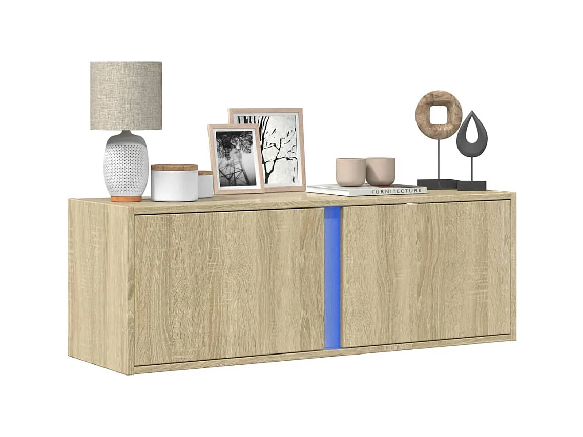Meuble TV | Banc TV | Armoire TV mural avec lumières LED chêne sonoma 100x31x35 cm