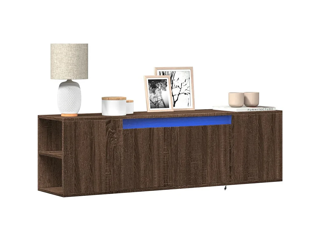 Meuble TV | Banc TV | Armoire TV mural avec lumières LED chêne marron 135x31x39,5 cm