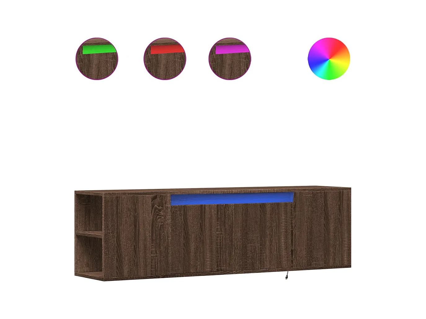 Meuble TV | Banc TV | Armoire TV mural avec lumières LED chêne marron 135x31x39,5 cm