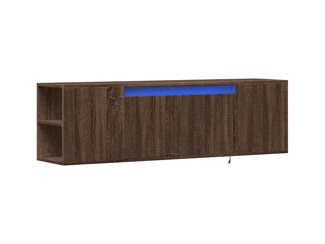 Meuble TV | Banc TV | Armoire TV mural avec lumières LED chêne marron 135x31x39,5 cm