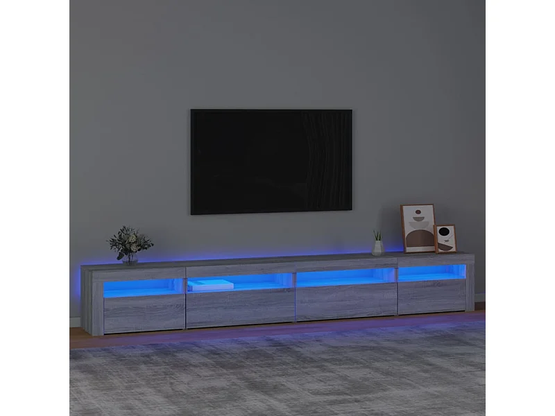 Meuble TV | Banc TV | Armoire TV avec lumières LED Sonoma gris 270x35x40 cm