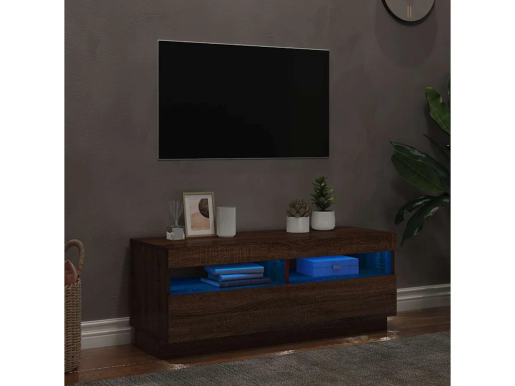 Mueble de TV | Mueble de salón con luces LED marrón roble 100x35x40 cm