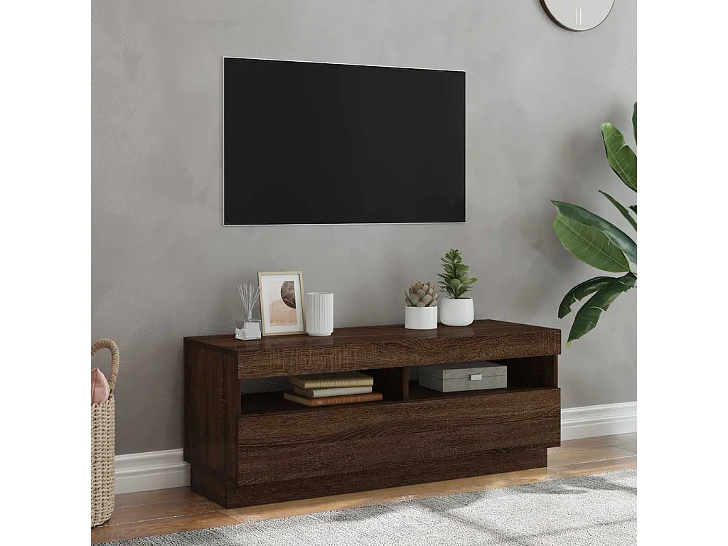 Meuble TV | Banc TV | Armoire TV avec lumières LED chêne marron 100x35x40 cm