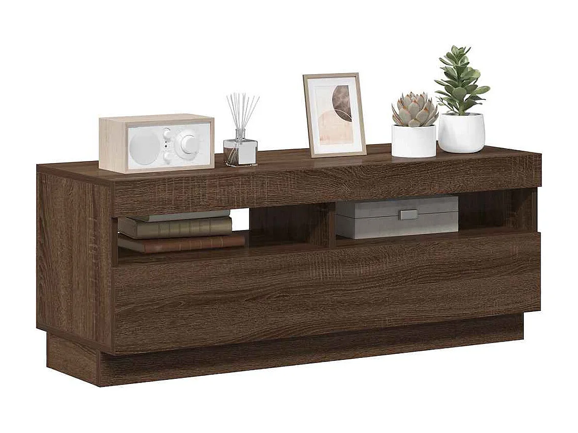 Meuble TV | Banc TV | Armoire TV avec lumières LED chêne marron 100x35x40 cm