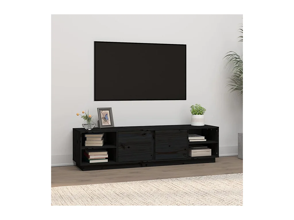 Mueble de TV | Mueble de salón madera maciza de pino negro 156x40x40 cm